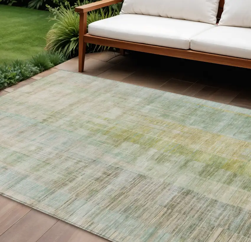Linen Ivory And Gold Striped Washable Indoor Outdoor Area Rug Photo 2