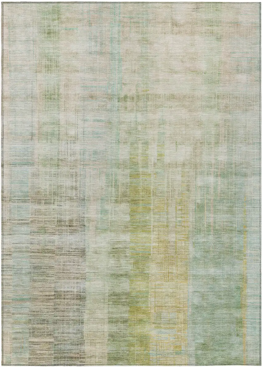 Linen Ivory And Gold Striped Washable Indoor Outdoor Area Rug Photo 1