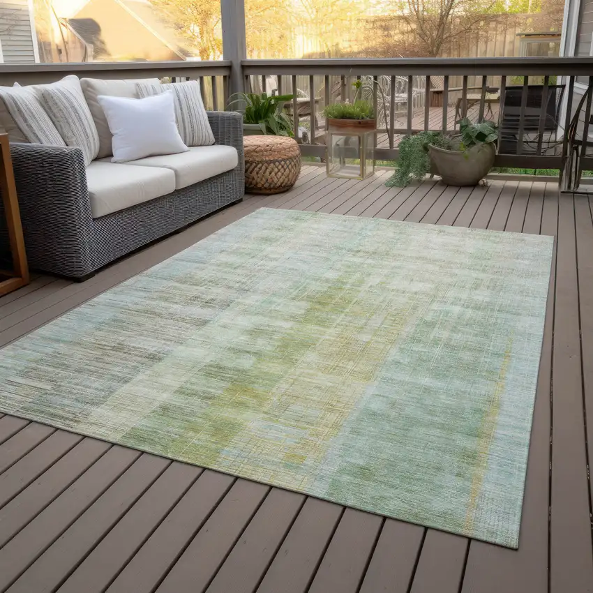Linen Ivory And Gold Striped Washable Indoor Outdoor Area Rug Photo 9