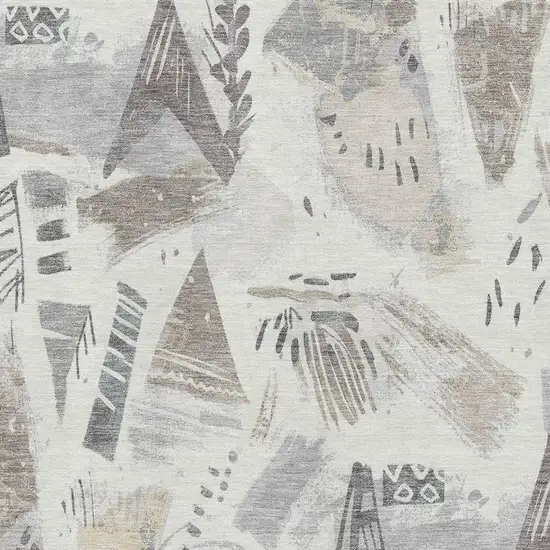 Linen Ivory And Gray Geometric Washable Area Rug With UV Protection Photo 2