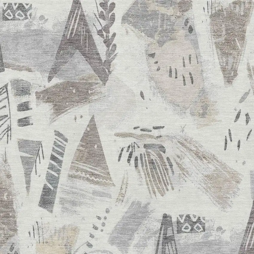 Linen Ivory And Gray Geometric Washable Area Rug With UV Protection Photo 2