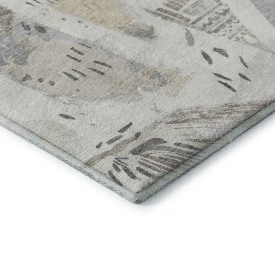 Linen Ivory And Gray Geometric Washable Area Rug With UV Protection Photo 8