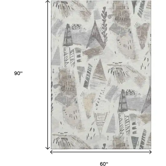 Linen Ivory And Gray Geometric Washable Area Rug With UV Protection Photo 7