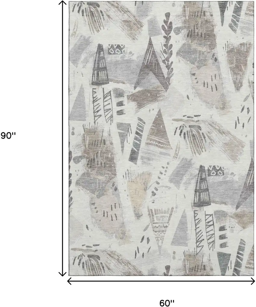 Linen Ivory And Gray Geometric Washable Area Rug With UV Protection Photo 7