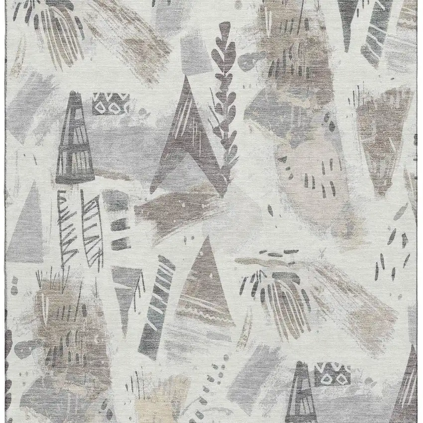 Linen Ivory And Gray Geometric Washable Area Rug With UV Protection Photo 2