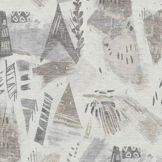 Linen Ivory And Gray Geometric Washable Area Rug With UV Protection Photo 2