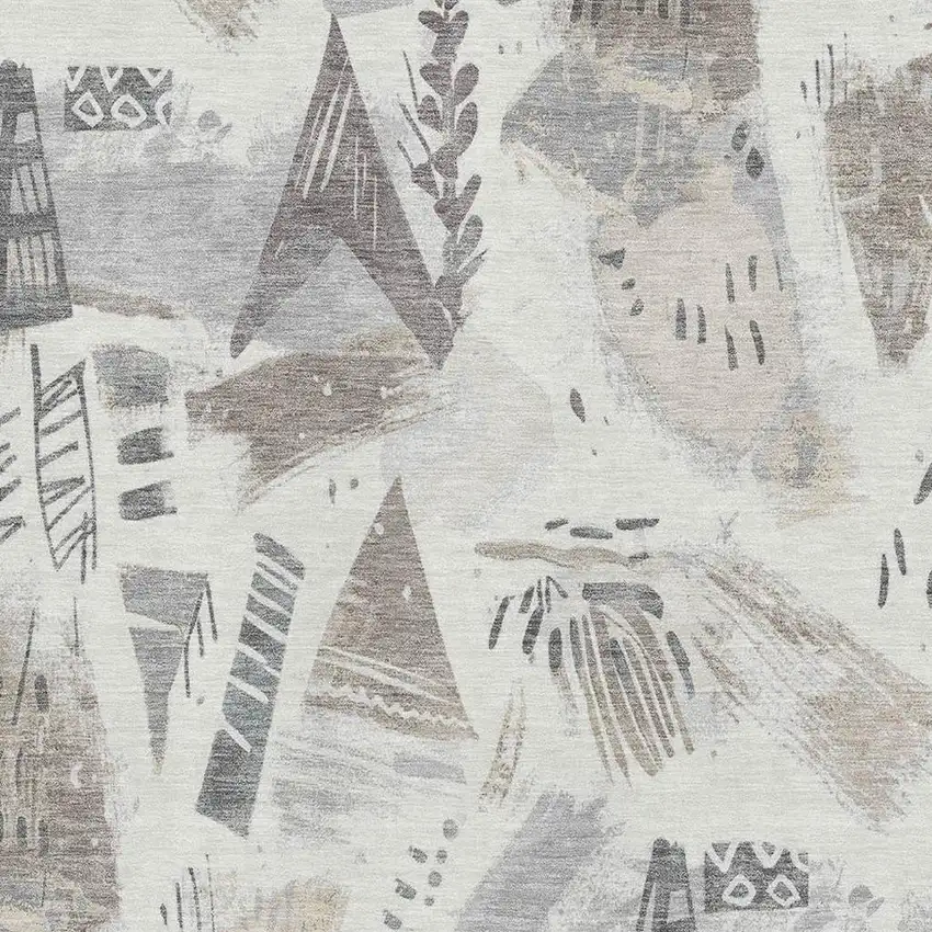 Linen Ivory And Gray Geometric Washable Area Rug With UV Protection Photo 2