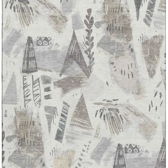 Linen Ivory And Gray Geometric Washable Area Rug With UV Protection Photo 3