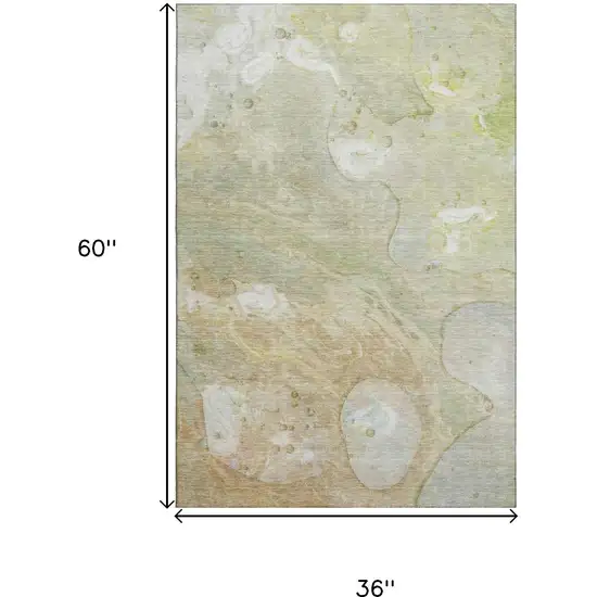 Linen Ivory And Green Abstract Washable Area Rug With UV Protection Photo 9