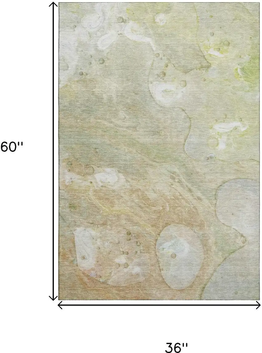 Linen Ivory And Green Abstract Washable Area Rug With UV Protection Photo 9