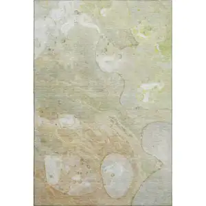 Photo of Linen Ivory And Green Abstract Washable Area Rug With UV Protection