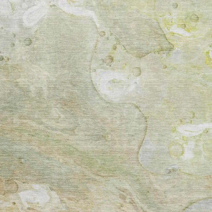 Linen Ivory And Green Abstract Washable Area Rug With UV Protection Photo 3