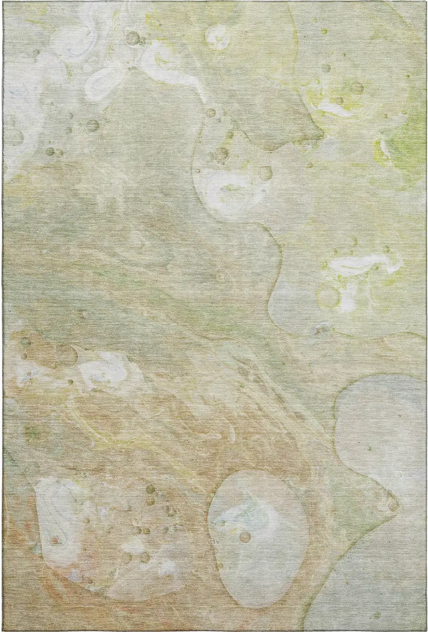 Linen Ivory And Green Abstract Washable Area Rug With UV Protection Photo 1