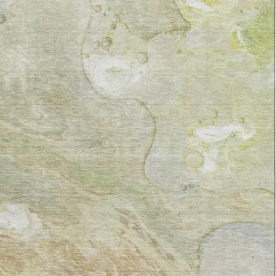 Linen Ivory And Green Abstract Washable Area Rug With UV Protection Photo 3