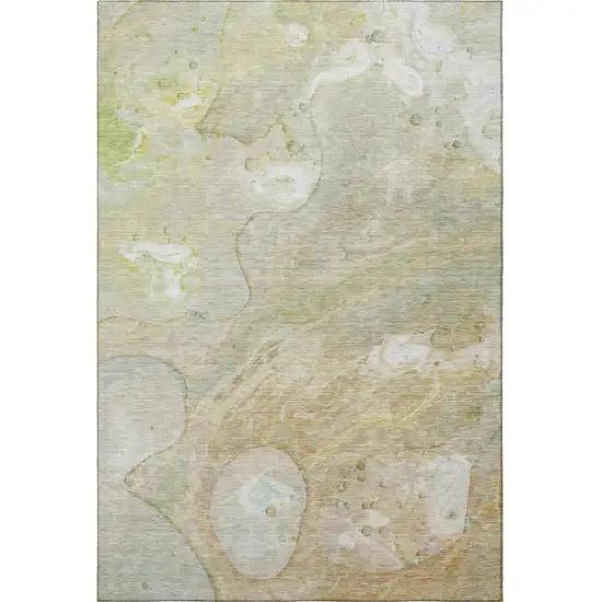 Linen Ivory And Green Abstract Washable Area Rug With UV Protection Photo 4