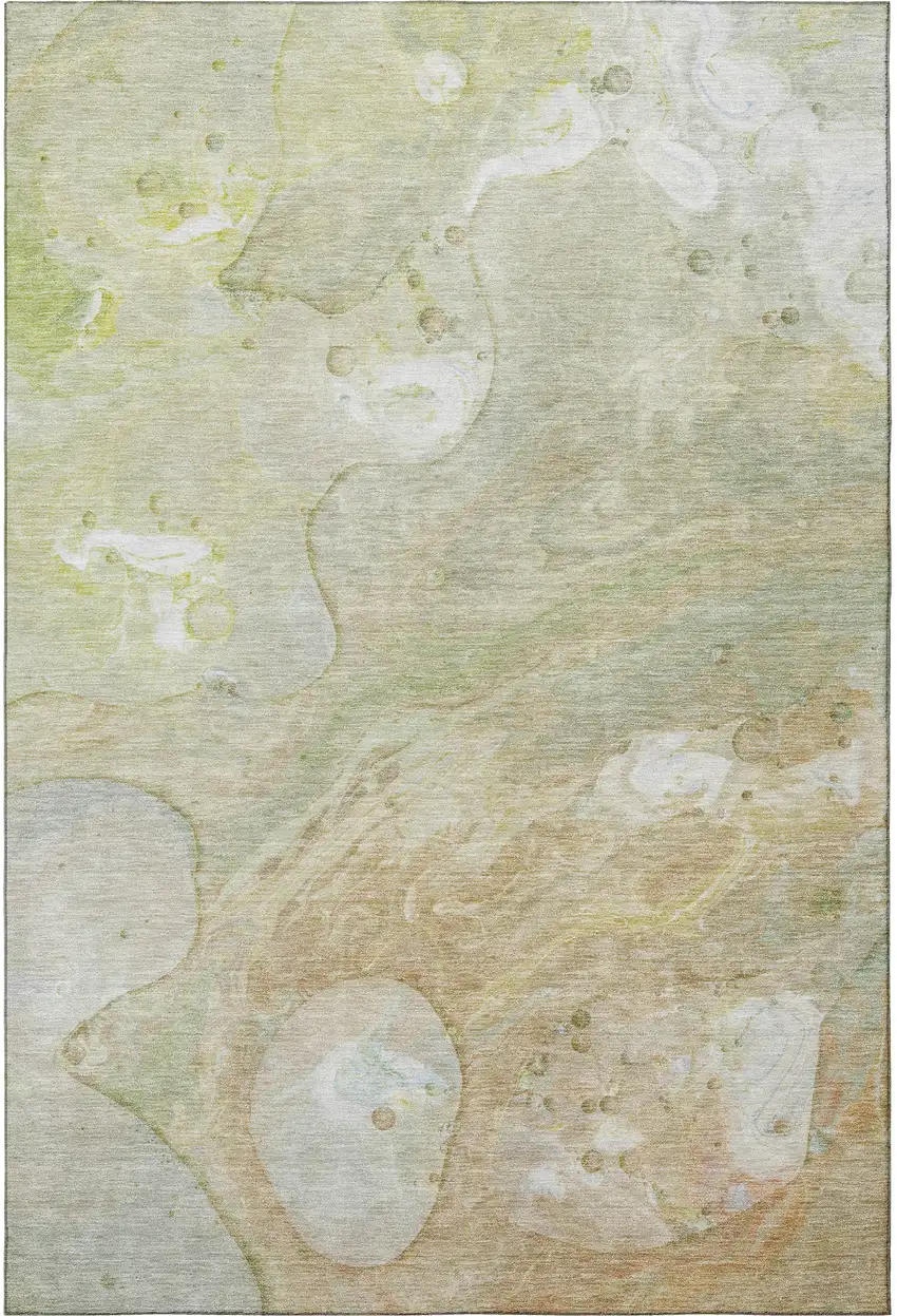 Linen Ivory And Green Abstract Washable Area Rug With UV Protection Photo 4