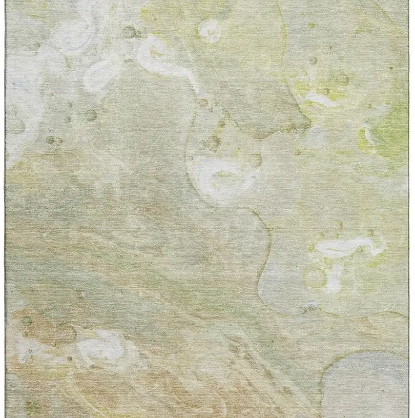 Linen Ivory And Green Abstract Washable Area Rug With UV Protection Photo 3