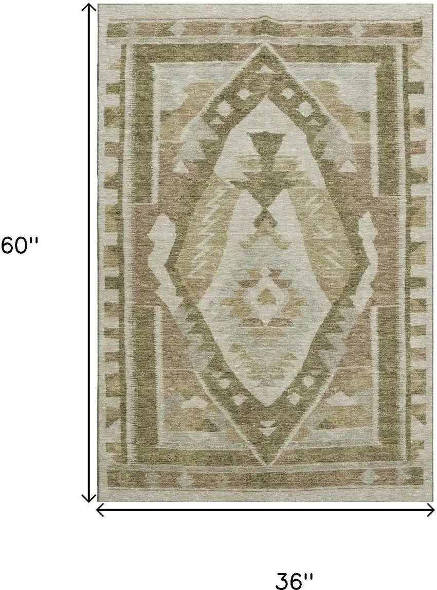 Linen Ivory And Khaki Tribal Washable Area Rug With UV Protection Photo 9