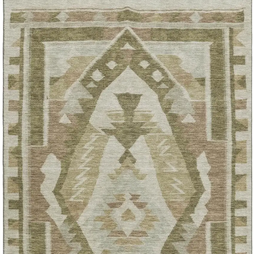 Linen Ivory And Khaki Tribal Washable Area Rug With UV Protection Photo 3