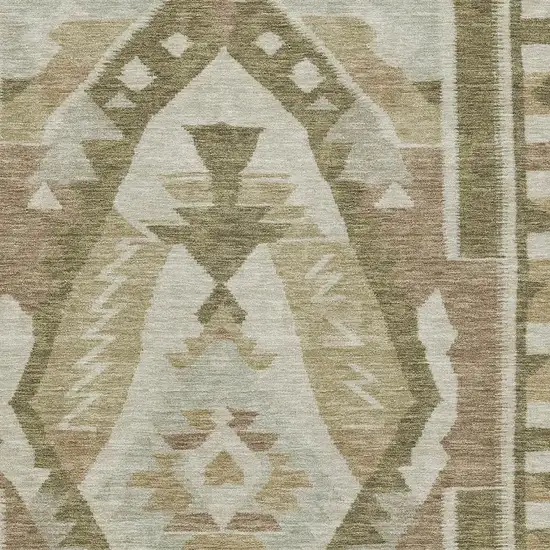 Linen Ivory And Khaki Tribal Washable Area Rug With UV Protection Photo 3