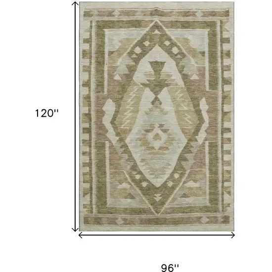 Linen Ivory And Khaki Tribal Washable Area Rug With UV Protection Photo 9
