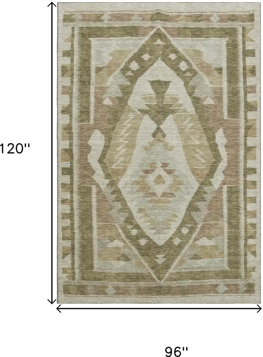 Linen Ivory And Khaki Tribal Washable Area Rug With UV Protection Photo 9