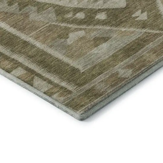 Linen Ivory And Khaki Tribal Washable Area Rug With UV Protection Photo 8