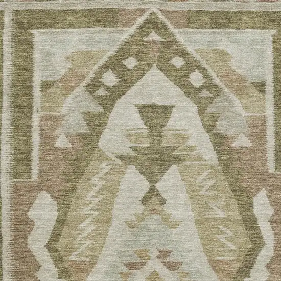 Linen Ivory And Khaki Tribal Washable Area Rug With UV Protection Photo 3