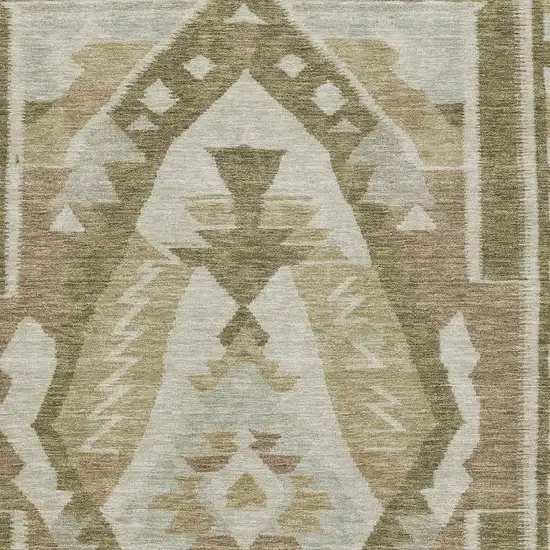 Linen Ivory And Khaki Tribal Washable Area Rug With UV Protection Photo 3
