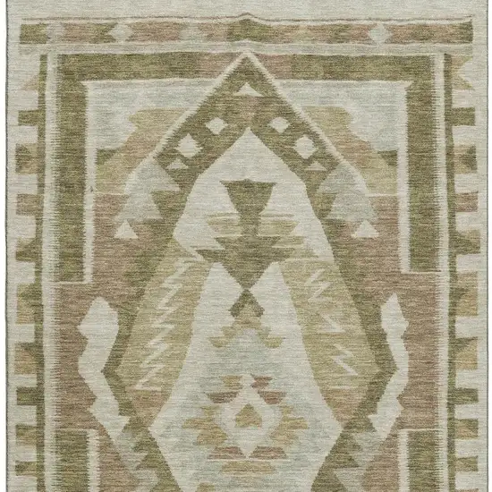 Linen Ivory And Khaki Tribal Washable Area Rug With UV Protection Photo 4