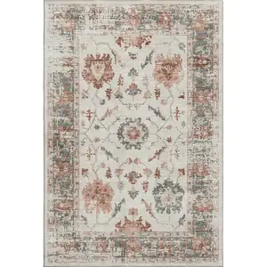 Photo of Linen Ivory And Salmon Oriental Washable Area Rug With UV Protection