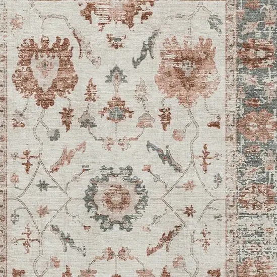 Linen Ivory And Salmon Oriental Washable Area Rug With UV Protection Photo 3