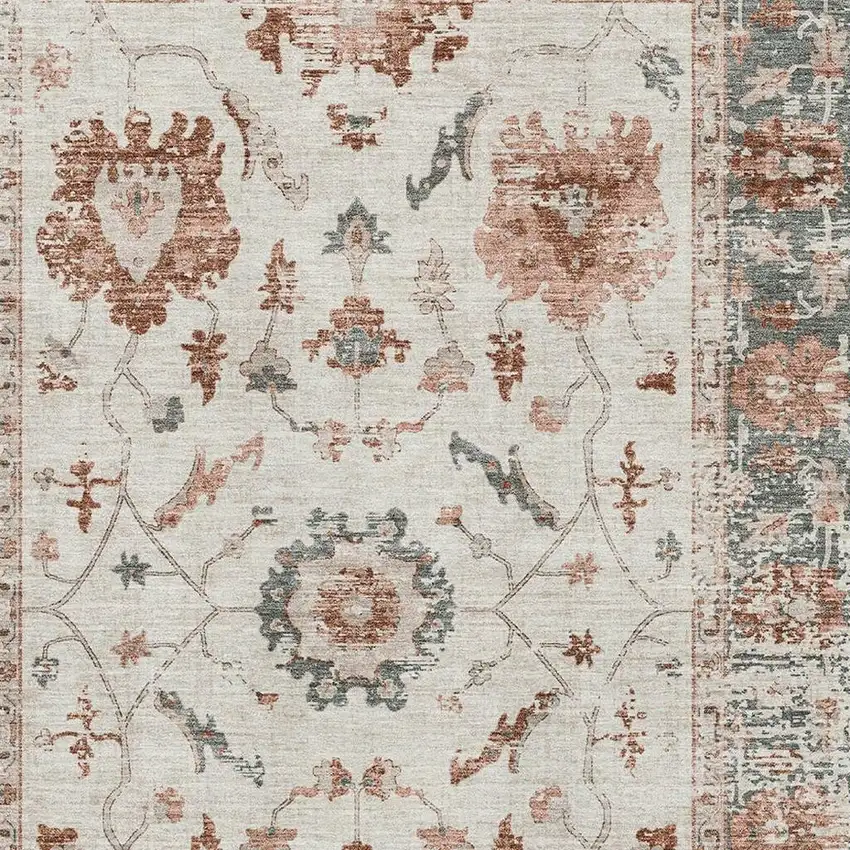 Linen Ivory And Salmon Oriental Washable Area Rug With UV Protection Photo 3