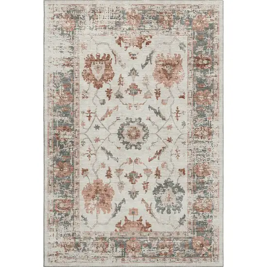 Linen Ivory And Salmon Oriental Washable Area Rug With UV Protection Photo 1
