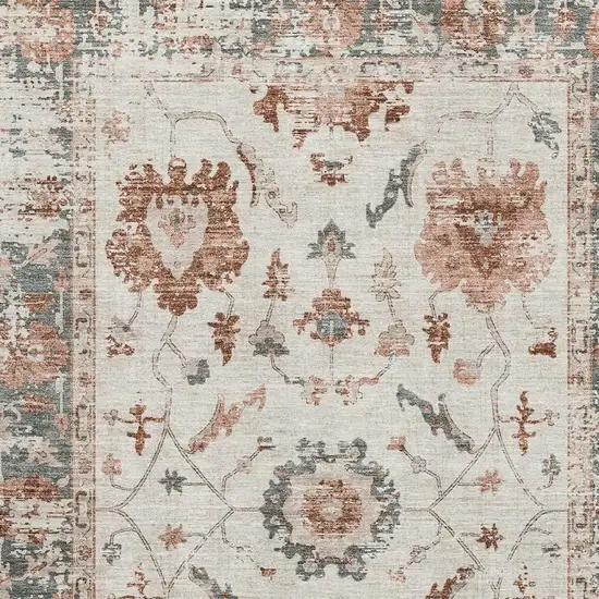 Linen Ivory And Salmon Oriental Washable Area Rug With UV Protection Photo 3