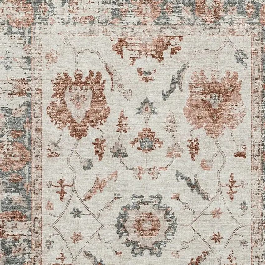 Linen Ivory And Salmon Oriental Washable Area Rug With UV Protection Photo 3