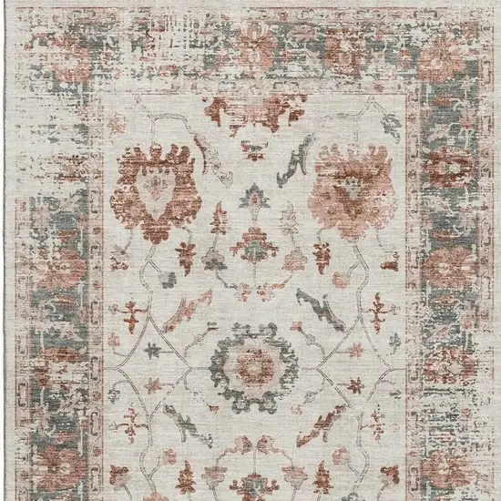 Linen Ivory And Salmon Oriental Washable Area Rug With UV Protection Photo 3