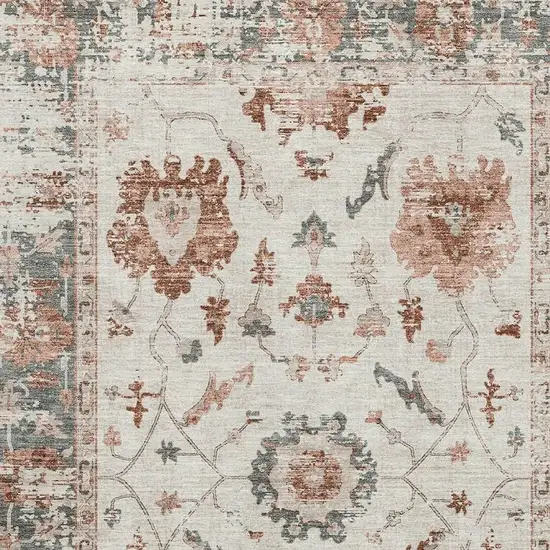 Linen Ivory And Salmon Oriental Washable Area Rug With UV Protection Photo 3