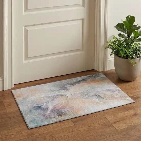 Linen Peach And Ivory Abstract Washable Area Rug With UV Protection Photo 1