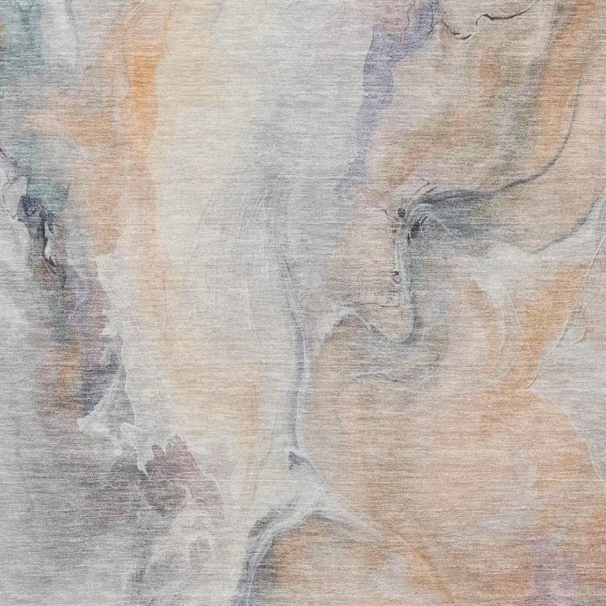 Linen Peach And Ivory Abstract Washable Area Rug With UV Protection Photo 2