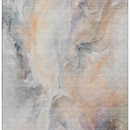 Linen Peach And Ivory Abstract Washable Area Rug With UV Protection Photo 3