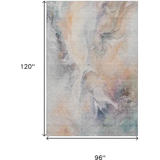 Linen Peach And Ivory Abstract Washable Area Rug With UV Protection Photo 9