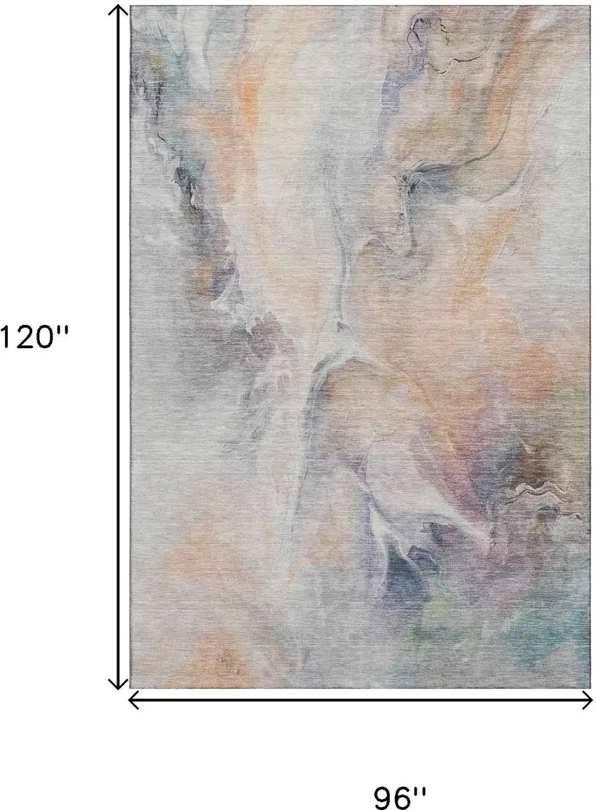 Linen Peach And Ivory Abstract Washable Area Rug With UV Protection Photo 9