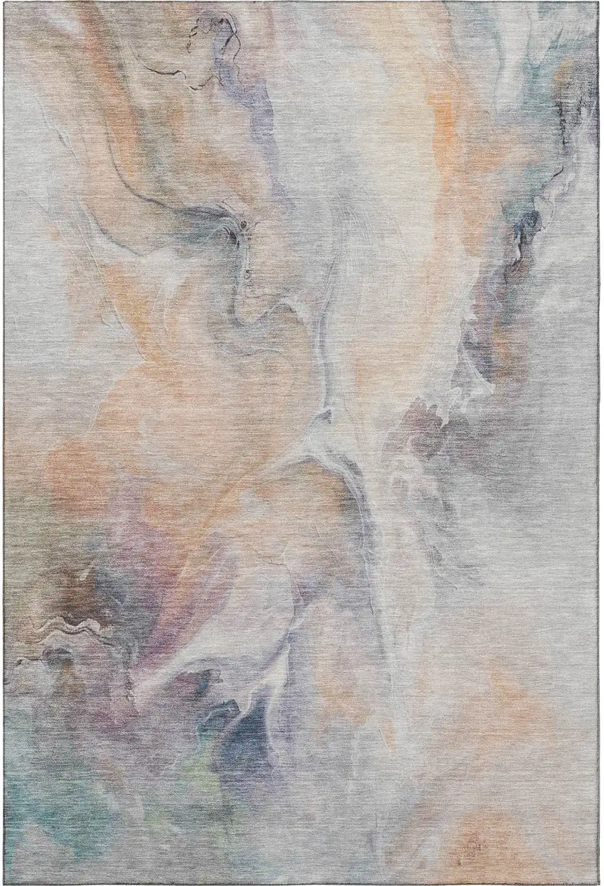 Linen Peach And Ivory Abstract Washable Area Rug With UV Protection Photo 2