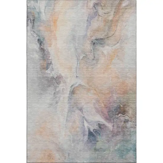 Linen Peach And Ivory Abstract Washable Area Rug With UV Protection Photo 1