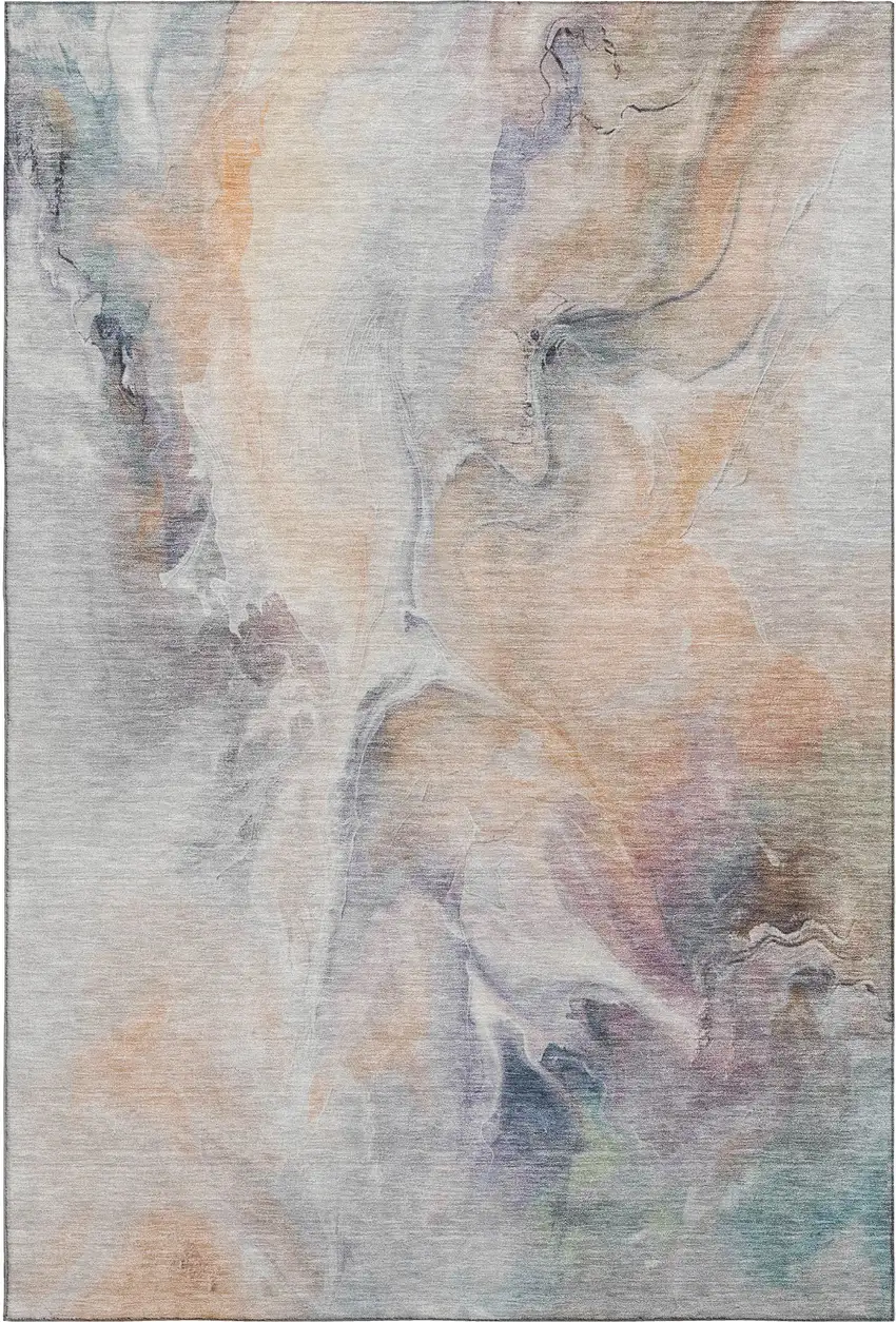 Linen Peach And Ivory Abstract Washable Area Rug With UV Protection Photo 1