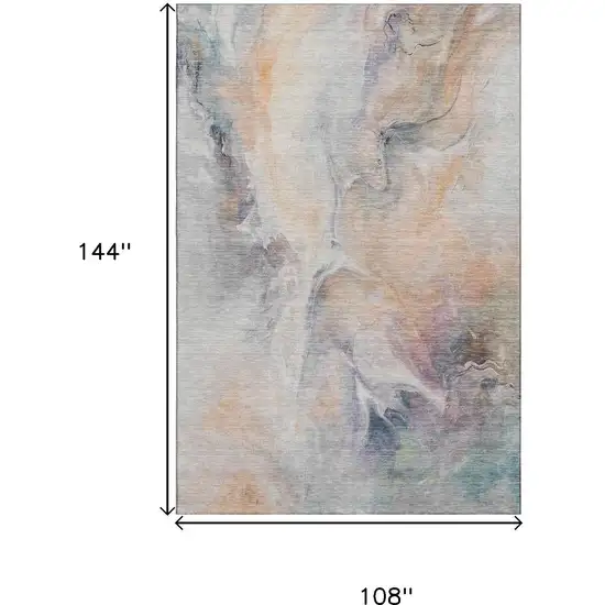 Linen Peach And Ivory Abstract Washable Area Rug With UV Protection Photo 9