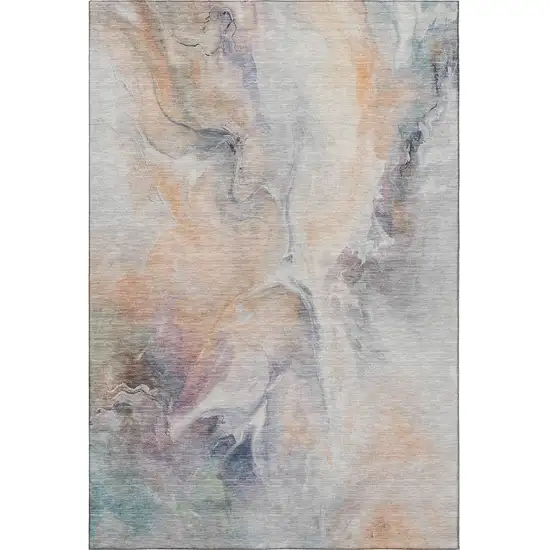 Linen Peach And Ivory Abstract Washable Area Rug With UV Protection Photo 2