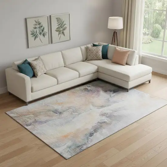Linen Peach And Ivory Abstract Washable Area Rug With UV Protection Photo 2