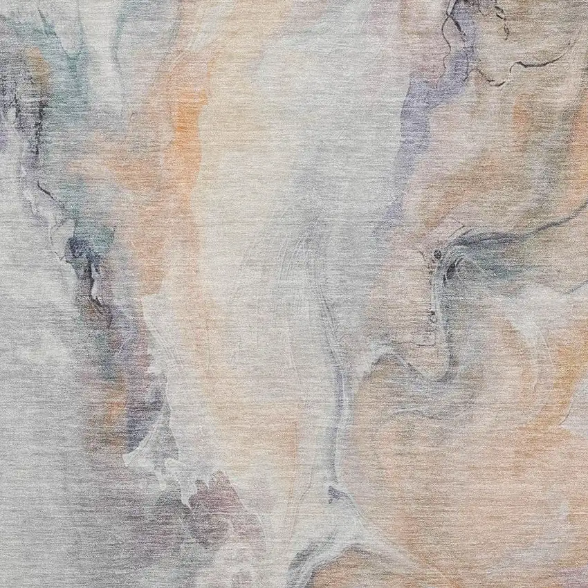 Linen Peach And Ivory Abstract Washable Area Rug With UV Protection Photo 2